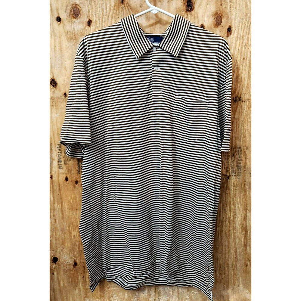 Polo Ralph Lauren Polo Shirt Men's XL Brown White Striped Pima Cotton Pocket - Picture 5 of 6